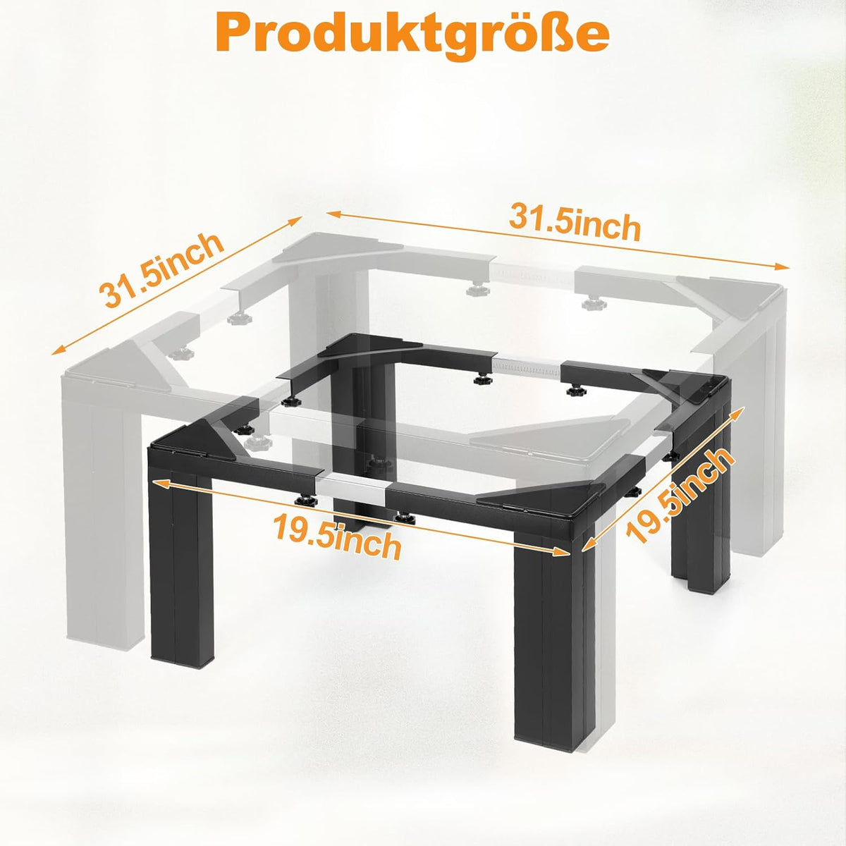 Edelstahl-Waschmaschinen-Untergestell, verstellbar 50–80 cm, mit Skalenverstellung, Vibrationsschutz & Rutschfestigkeit, Tragkraft 400 kg, für Waschmaschine/Trockner, schwarz.