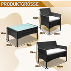 Polyrattan Gartenmöbel Set,4 Personen mit 2er Sofa 2 Stühle Tisch & Sitzkissen wetterfest Sitzgruppe,Schwarz Terrassenmöbel Balkonmöbel Set für Garten Terrasse und Balkon