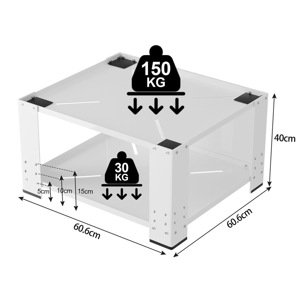 Waschmaschinensockel 60 x 60 x 40 cm mit 3 verstellbaren Ablagen, Waschmaschinen Untergestell bis 150 kg für Waschmaschine & Trockner, Weiß