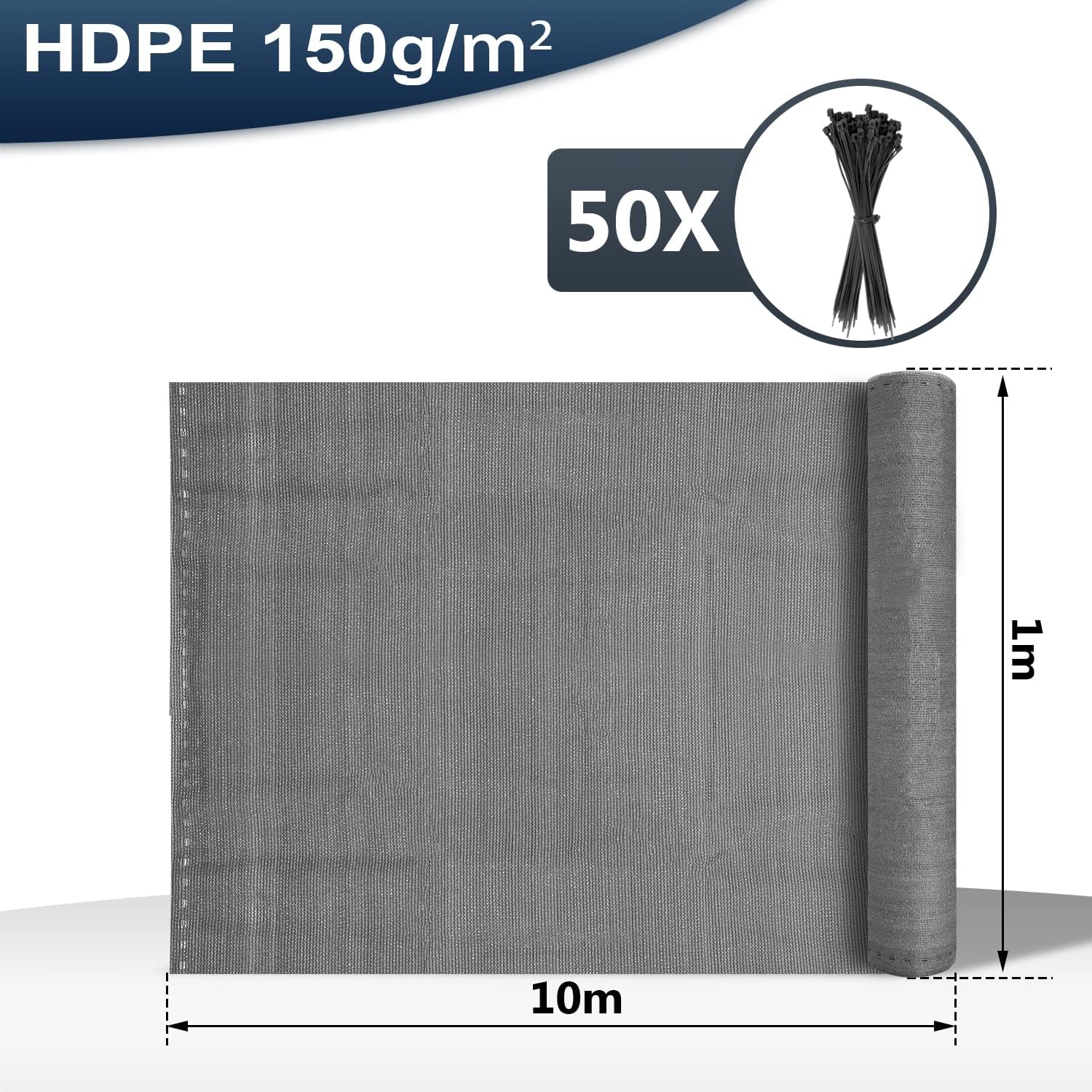 Sichtschutz,150 g/m² HDPE Balkon sichtschutz,Windschutz Schattennetz mit Kabelbinder,Schattiergewebe Sonnenschutz, Staubschutz,Blickdichter Zaunblende,Grau