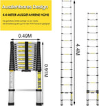 2.6m/3.2m/3.8m/4.4m Teleskopleiter, Aluminiumleiter Ausziehbare Leiter mit rutschfesten Füßen, Mehrzweckleiter für Dachboden, Stehleiter, Tragbar Leichte Leiter 150 kg Belastbarkeit