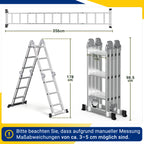 7-in-1-Multifunktionsleiter aus Aluminium, Tragkraft bis zu 150 kg, multifunktional, zusammenklappbar, einsetzbar als Anlehntreppe, Stehleiter und Treppenleiter, geeignet für Haushalt, Garten und Werkstatt, wahlweise mit 4x3, 4x4 oder 4x5 Sprossen.