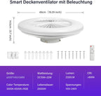 Deckenventilator Mit Beleuchtung, Smart RGB LED Fan Licht, φ50cm Deckenleuchte mit Ventilator, dimmbar, App und Fernbedienung, 6-Gang, 3 Farbtemperatur, Timer, Sommer/Wintermodus