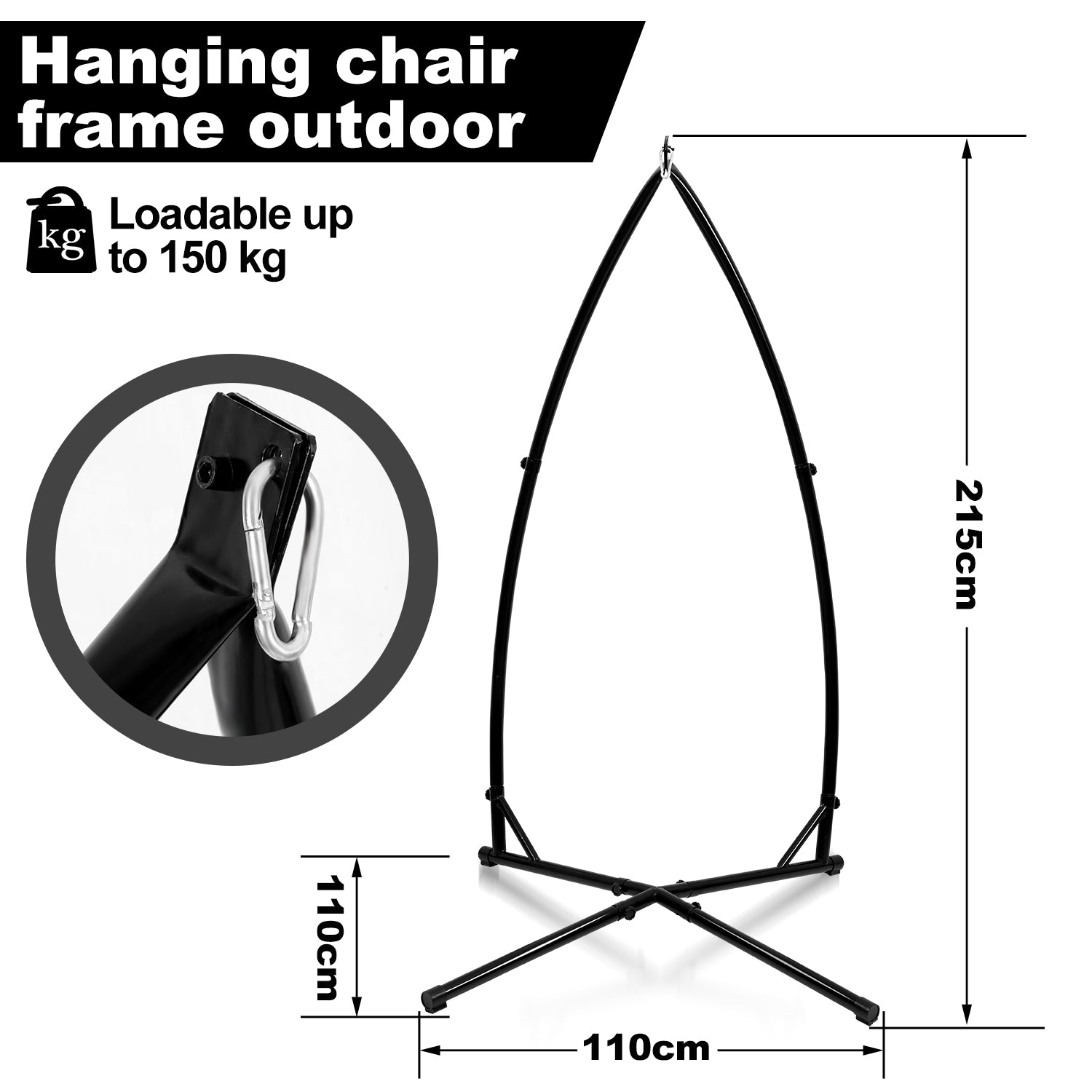 Hängesessel Gestell Hängemattengestell aus Metall Hängesessel-Ständer 150kg für Hängesessel im Innenbereich, Schlafzimmer, Garten (L x W x H)120 x 120 x 210cm