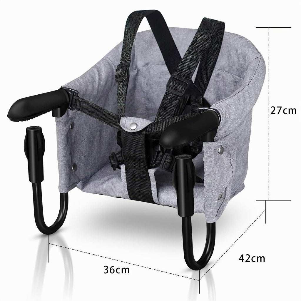 Tischsitz Faltbar Babysitz,Baby Hochstuhl Sitzerhöhung,Baby Tischsitz Stuhlsitz für zu Hause und Unterwegs mit Transporttasche,Belastbar bis 18 kg(Grau)