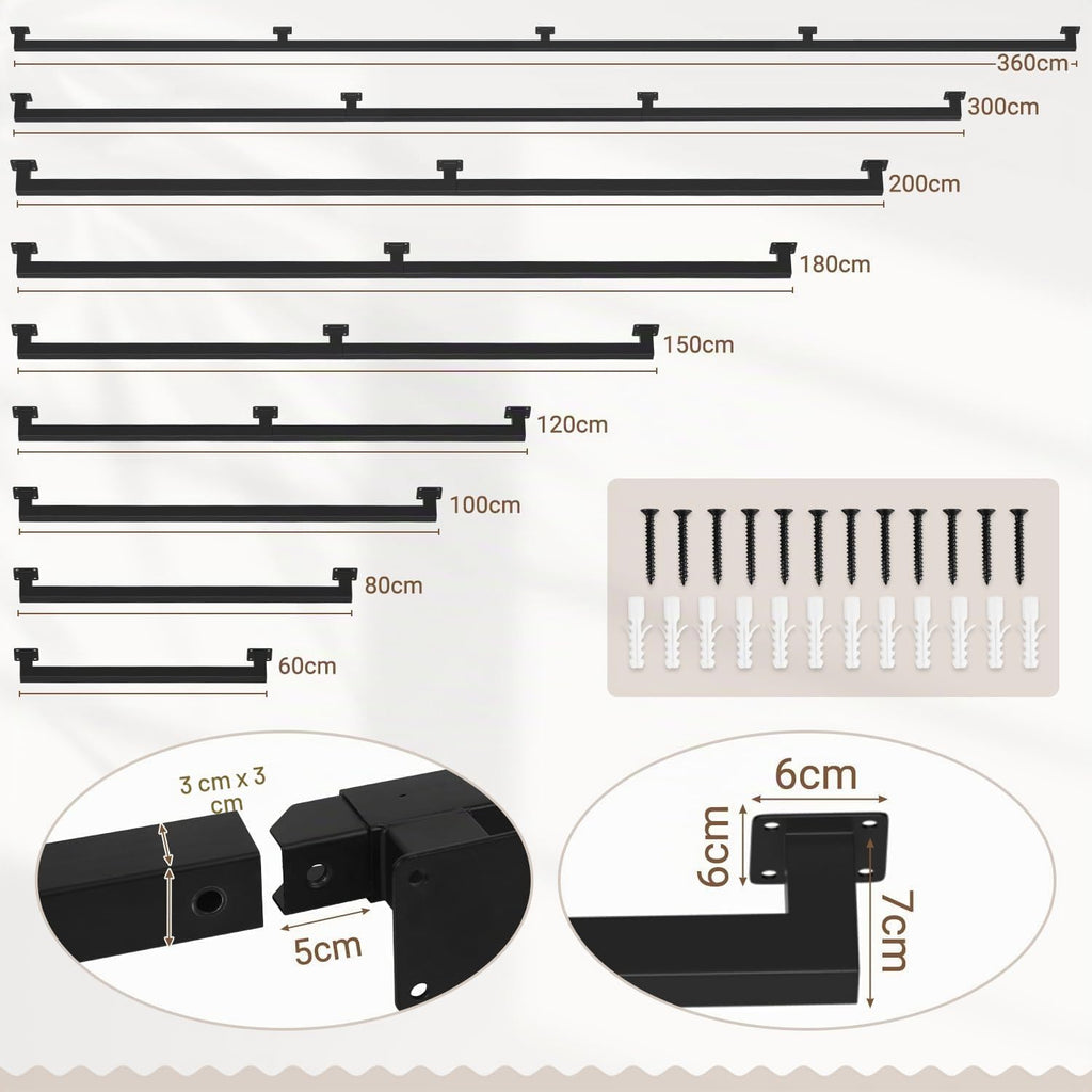 Handlauf Treppengeländer Geländer Schwarz Wandhandlauf Wand Treppe, Quadratisches Rohrdesign, Treppengeländer Innen und Außen für Treppen, Brüstung, Balkon