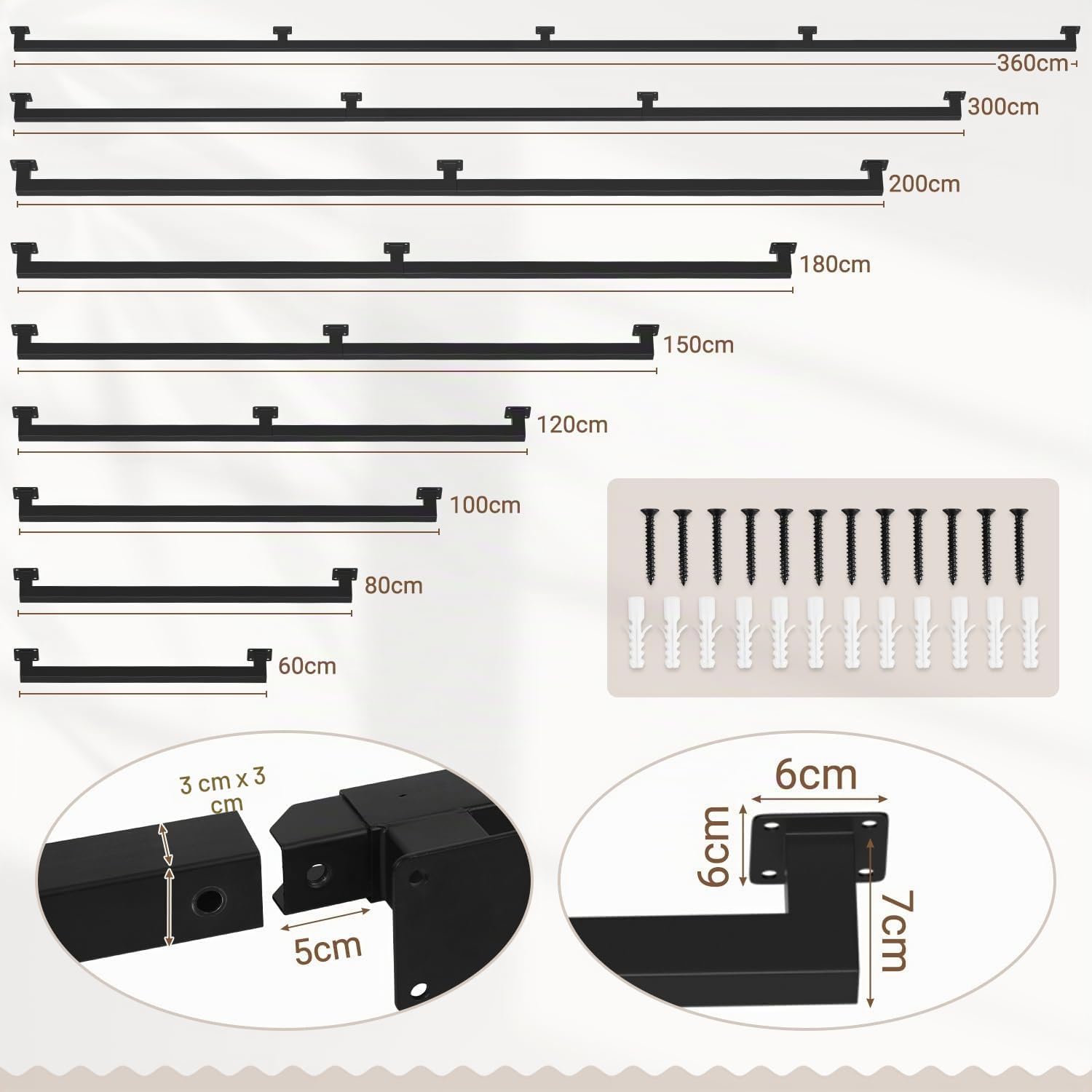 Handlauf Treppengeländer Geländer Schwarz Wandhandlauf Wand Treppe, Quadratisches Rohrdesign, Treppengeländer Innen und Außen für Treppen, Brüstung, Balkon