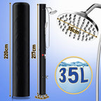 Solardusche 35L Solar Gartendusche warmes Wasser Bis Zu 60°C ohne Stromanschluss Pooldusche Camping mit Fußdusche und schwenkbarem Regenduschkopf, inkl. Montagematerial, Schwarz