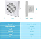 100/150 mm leiser Badventilator, Plug-and-Play, Kunststoffgehäuse, geeignet für Badezimmer, Küche, Keller und Toiletten, leitet Wasserdampf und Gerüche ab, glatte Frontblende, weiß