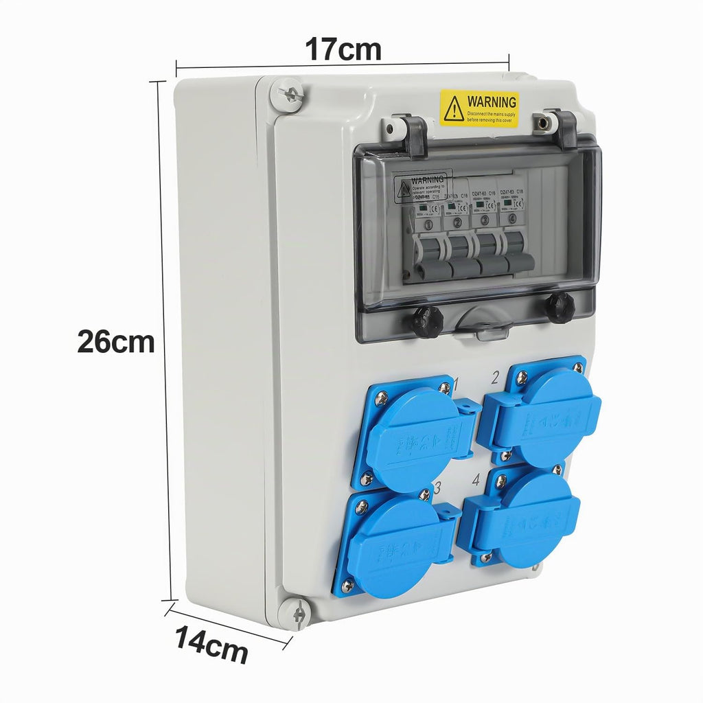 Wandverteiler, Baustromverteilerkasten mit 4xSchuko-Steckdose16A 250V, 4xCEE Steckdosen 16A 1P, Baustromverteiler mit Leitungsschutzschalter und Wasserdichte für Innen und Außen