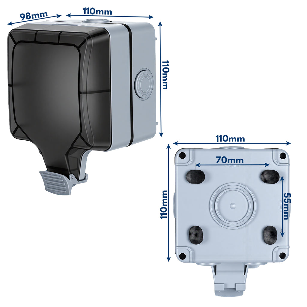 IP65 Wasserdichte Außensteckdose Outdoor mit Schalter, Schutzkontakt, 16A 250V, 1-Fach, Aufputz für Garten & Feuchtraum