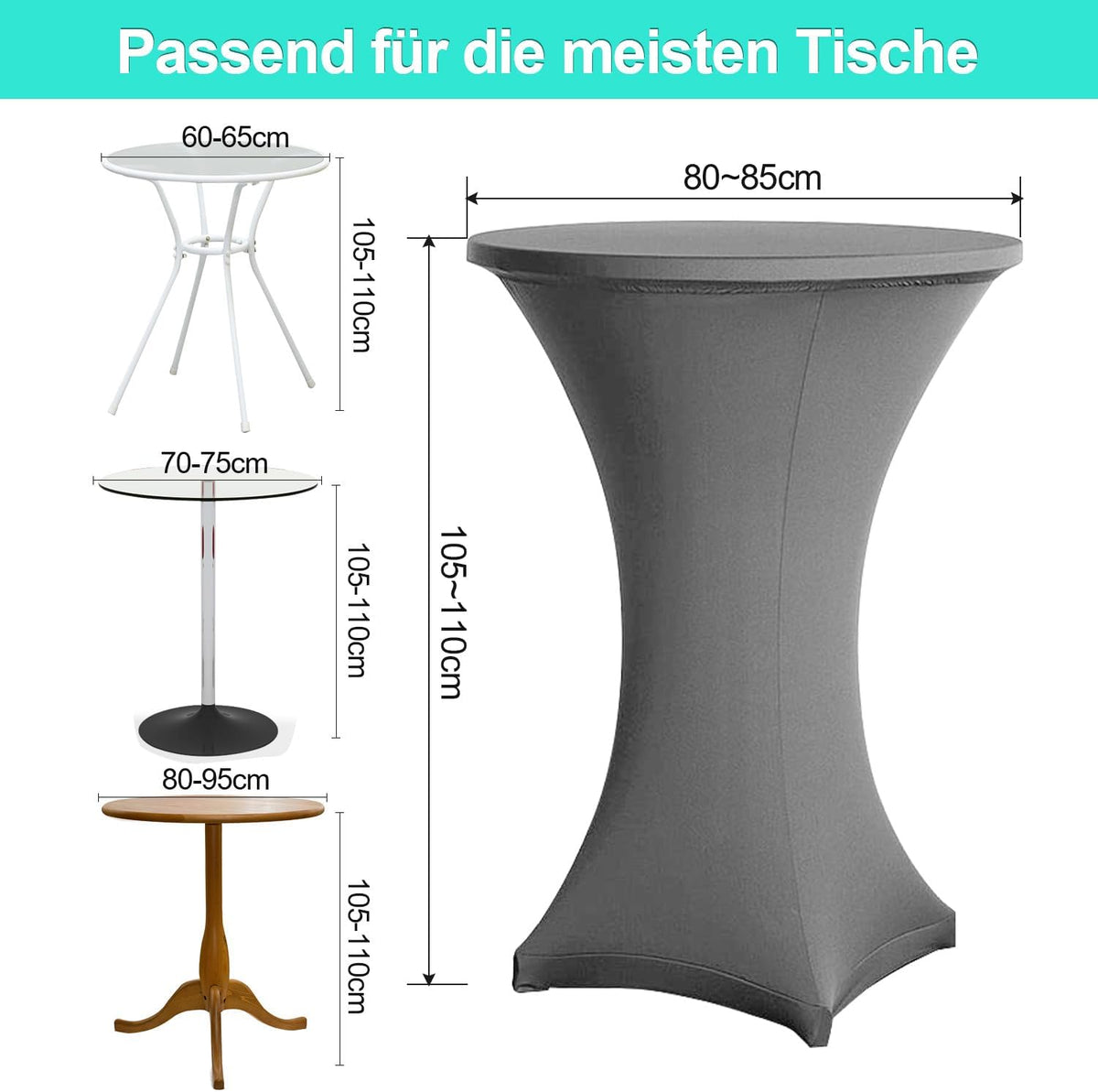 1/2/4 Stück Stehtischhussen, Universal Tischhusse Elastik, Stehtischüberzug für Bistrotisch schnelltrocknend |Grau|