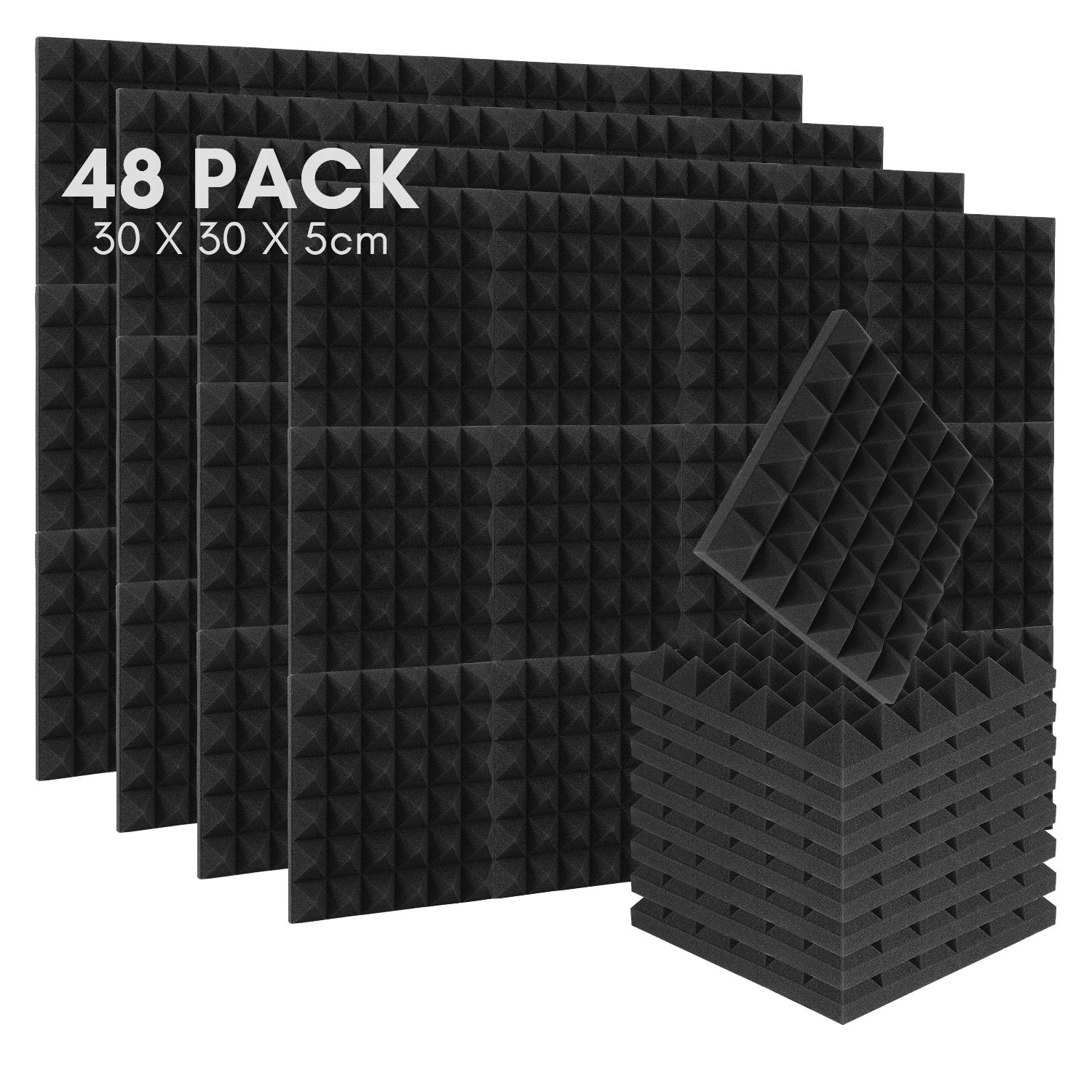 Set aus selbstklebenden Schallabsorptionsplatten aus Schaumstoff, geeignet für professionelle Aufnahmestudios und Wohnräume, Maße 30 x 30 x 2,5 cm, Pyramide