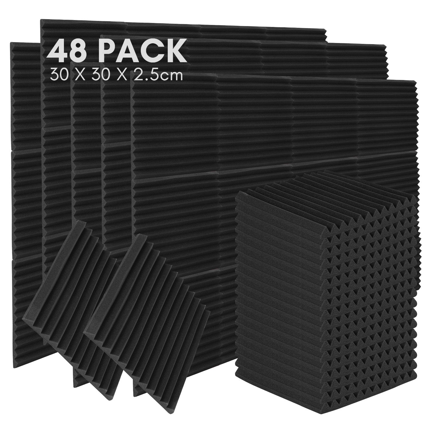 Set aus selbstklebenden Schallabsorptionsplatten aus Schaumstoff, geeignet für professionelle Aufnahmestudios und Wohnräume, Maße 30 x 30 x 2,5 cm, mit dreieckigen Nuten