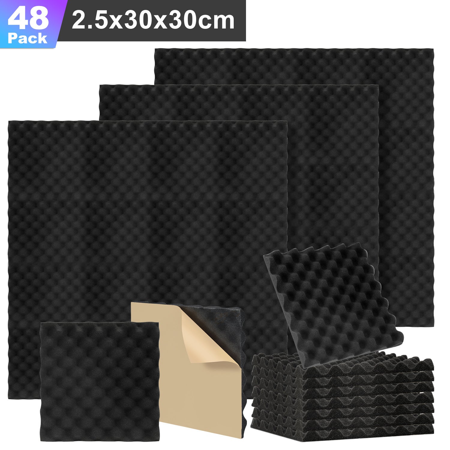 Set aus selbstklebenden Schallabsorptionsplatten aus Schaumstoff, geeignet für professionelle Aufnahmestudios und Wohnräume, Maße 30 x 30 x 2,5 cm, Wellenmuster