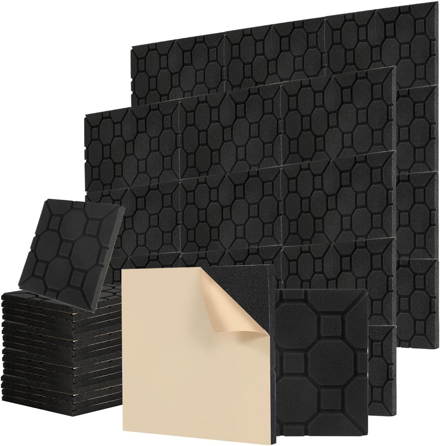 Set aus selbstklebenden Schallabsorptionsplatten aus Schaumstoff, geeignet für professionelle Aufnahmestudios und Wohnräume, Maße 30 x 30 x 2,5 cm, quadratische Ausführung
