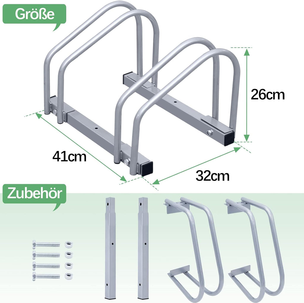 Fahrradständer (Reifenbreite 35–55 mm), bodenmontierte Fahrradständer, einfach zu montierende Fahrradständer aus verzinktem Stahl, silberfarbene Fahrradständer