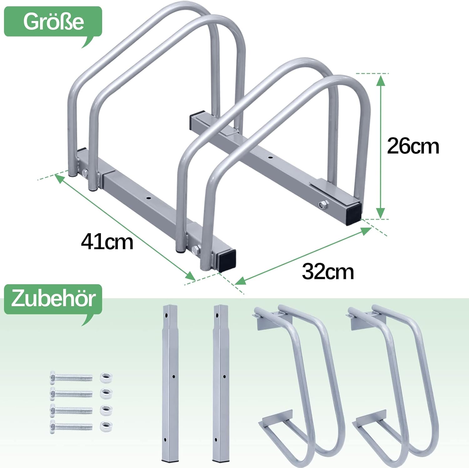 Fahrradständer (Reifenbreite 35–55 mm), bodenmontierte Fahrradständer, einfach zu montierende Fahrradständer aus verzinktem Stahl, silberfarbene Fahrradständer