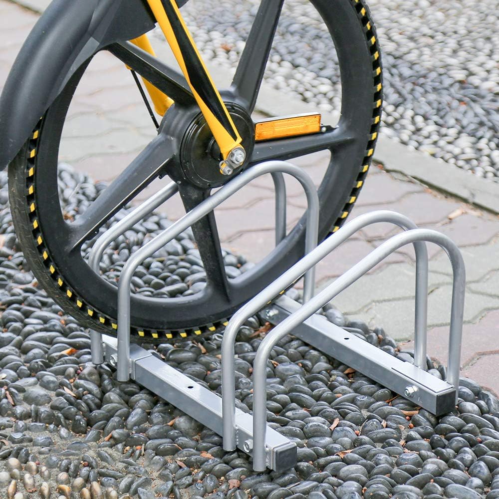 Fahrradständer (Reifenbreite 35–55 mm), bodenmontierte Fahrradständer, einfach zu montierende Fahrradständer aus verzinktem Stahl, silberfarbene Fahrradständer