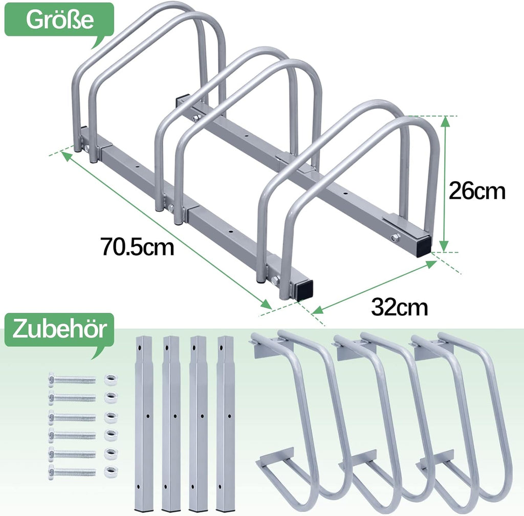Fahrradständer (Reifenbreite 35–55 mm), bodenmontierte Fahrradständer, einfach zu montierende Fahrradständer aus verzinktem Stahl, silberfarbene Fahrradständer