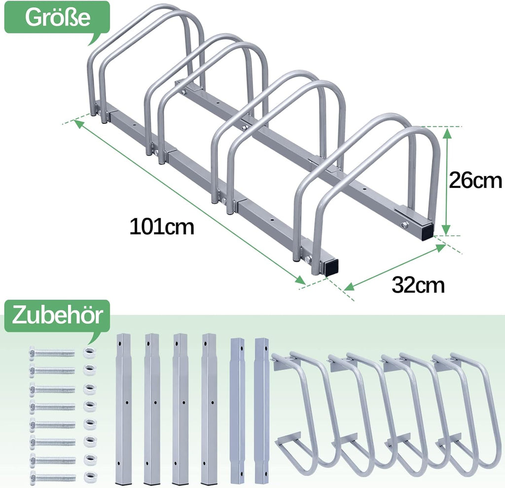 Fahrradständer (Reifenbreite 35–55 mm), bodenmontierte Fahrradständer, einfach zu montierende Fahrradständer aus verzinktem Stahl, silberfarbene Fahrradständer