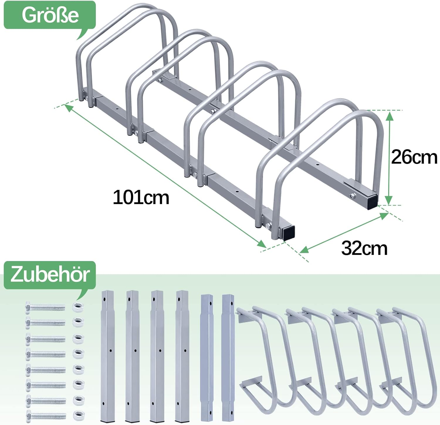 Fahrradständer (Reifenbreite 35–55 mm), bodenmontierte Fahrradständer, einfach zu montierende Fahrradständer aus verzinktem Stahl, silberfarbene Fahrradständer