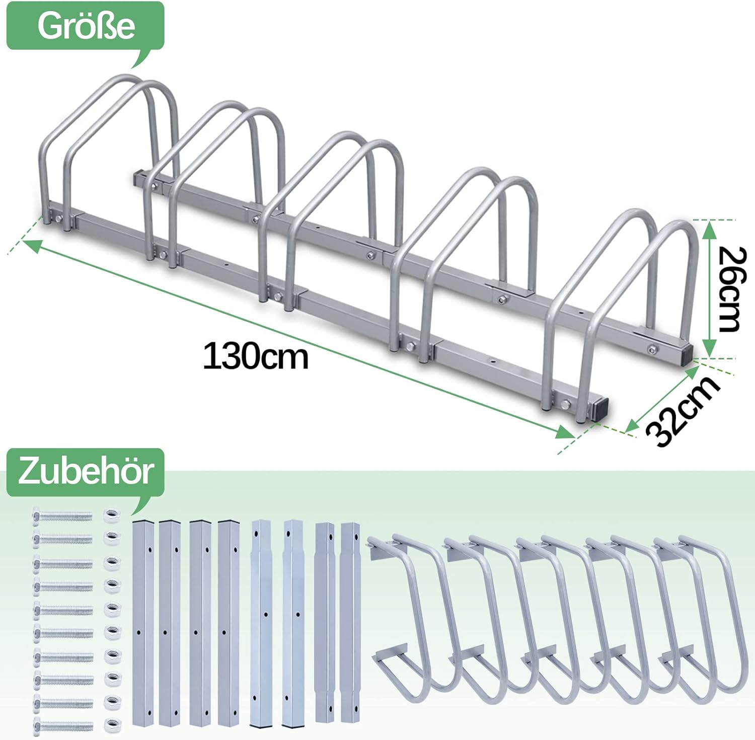 Fahrradständer (Reifenbreite 35–55 mm), bodenmontierte Fahrradständer, einfach zu montierende Fahrradständer aus verzinktem Stahl, silberfarbene Fahrradständer