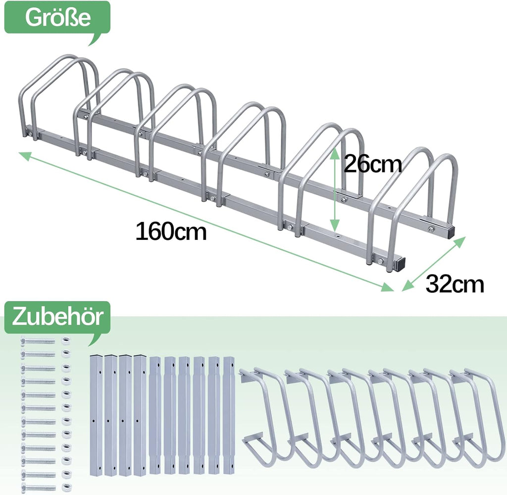 Fahrradständer (Reifenbreite 35–55 mm), bodenmontierte Fahrradständer, einfach zu montierende Fahrradständer aus verzinktem Stahl, silberfarbene Fahrradständer