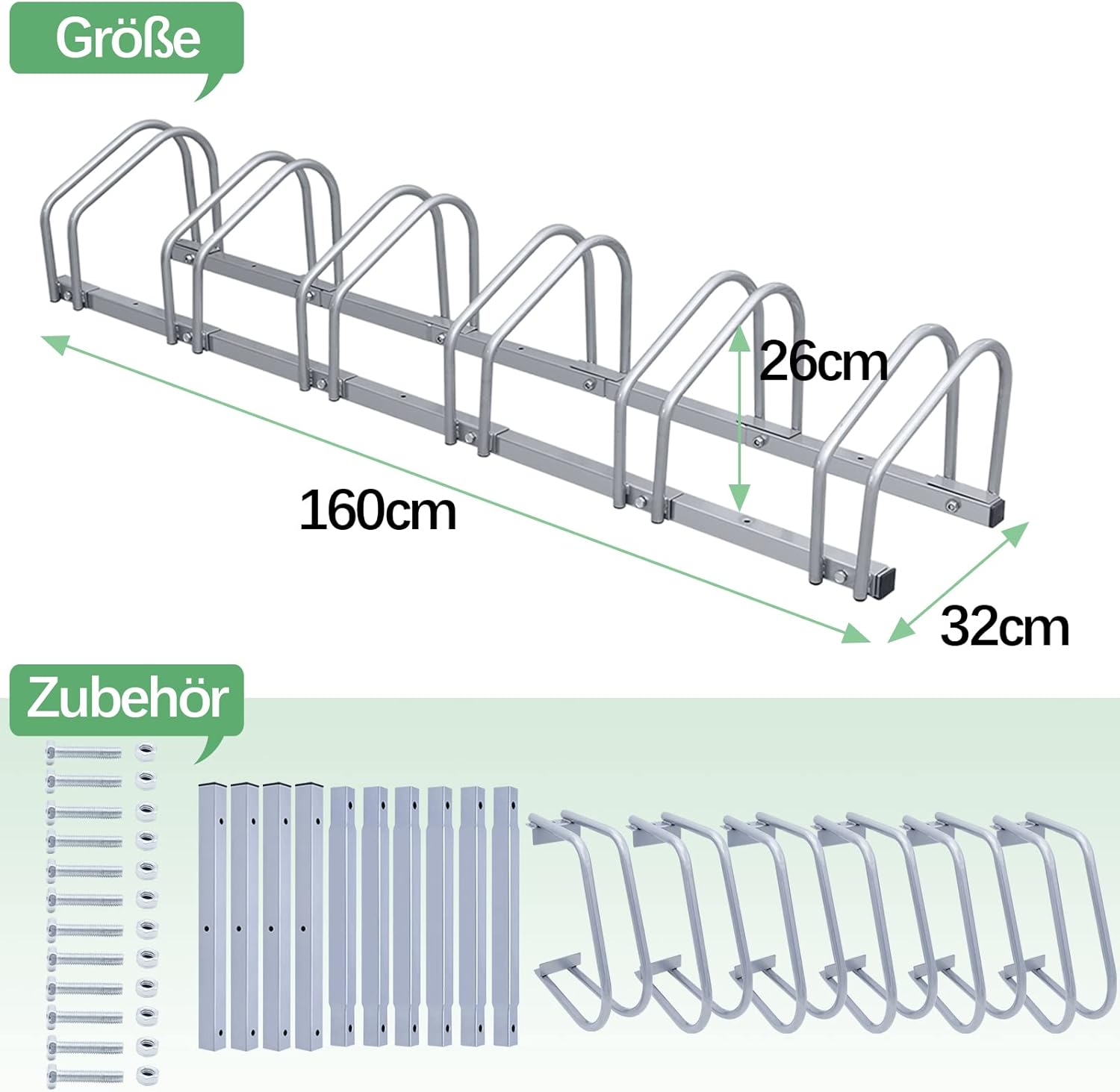 Fahrradständer (Reifenbreite 35–55 mm), bodenmontierte Fahrradständer, einfach zu montierende Fahrradständer aus verzinktem Stahl, silberfarbene Fahrradständer