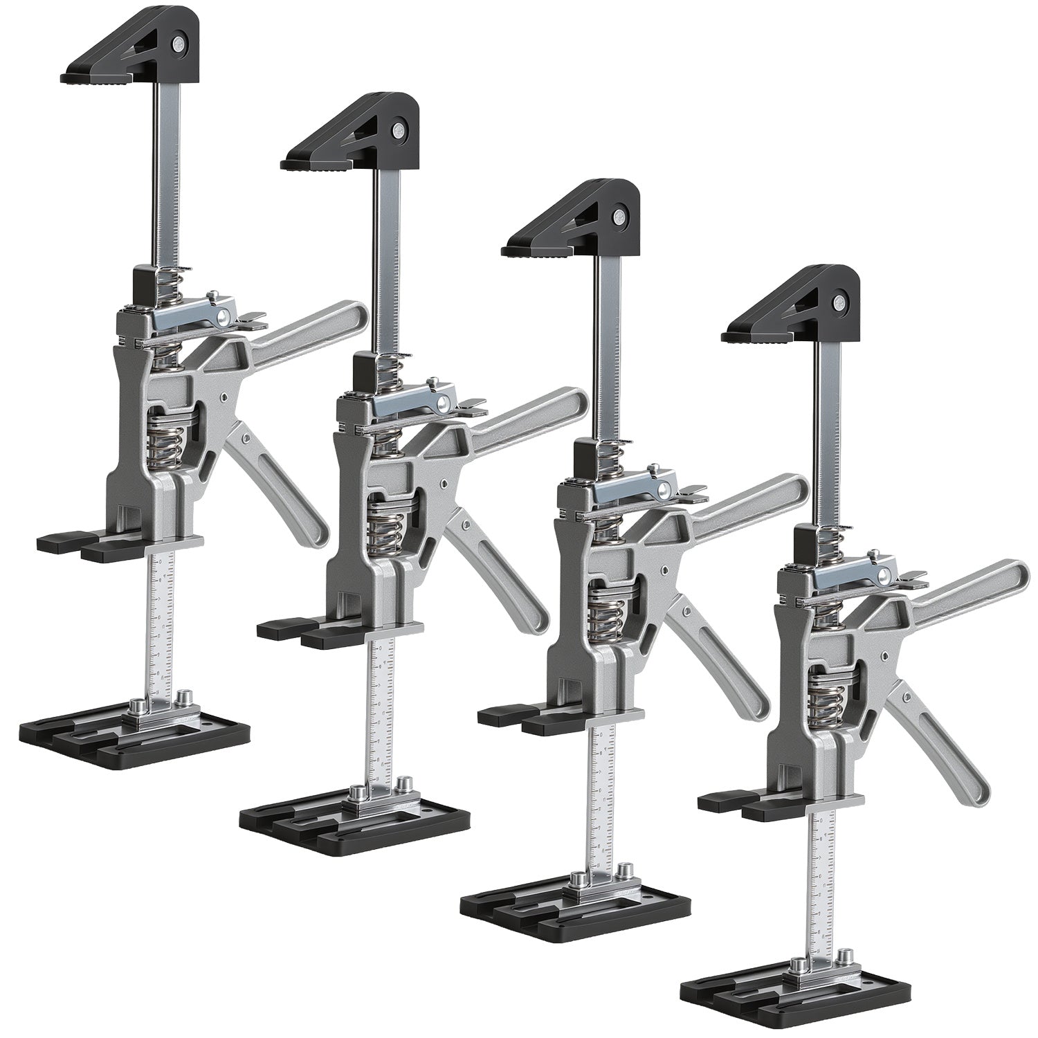 Arbeitssparender Möbelheber 2/4 Stück 38cm bis 200kg Handwerkzeugheber, Armwagenheber mit Skala & Doppelschnelligkeitsabsenkung, Hub 0-230mm, Klemmkopf & rutschfesten Gummipads