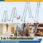 Aluminium multi-purpose ladder, 4-in-1 folding ladder, load capacity 150 kg, step ladder, extension ladder, double-sided ladder and stair ladder, telescopic ladder