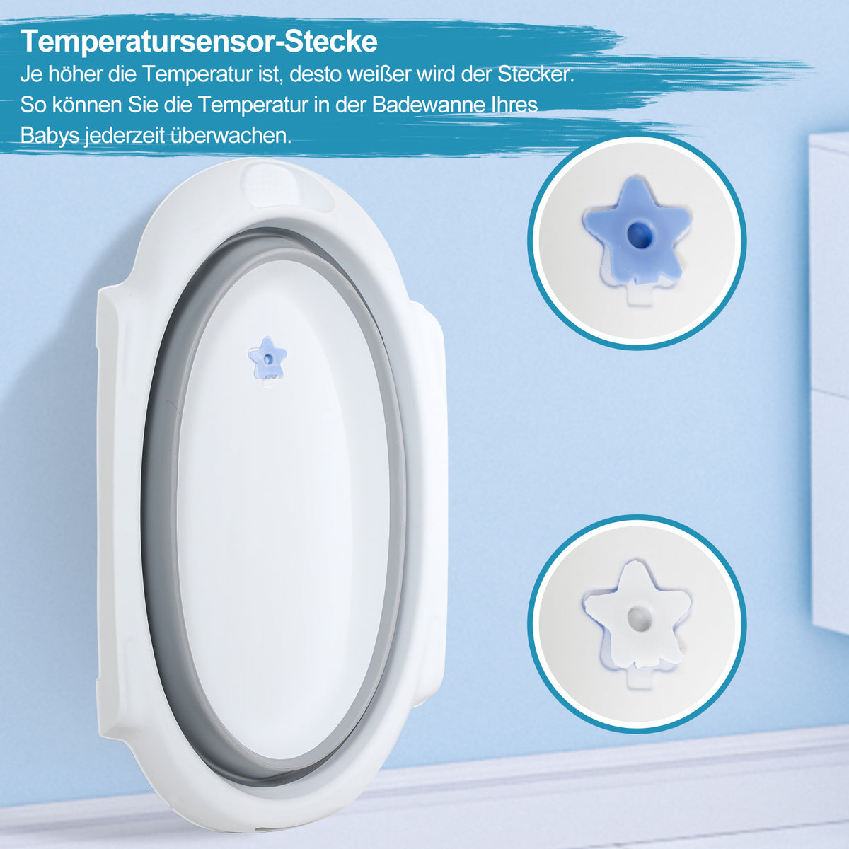 Baby Badewanne mit Ständer 21x48x85CM Badekissen Kinder Faltbare Bad Babywanne Grau