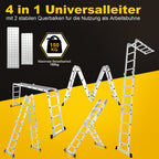 Multifunktionsleiter aus Aluminiumlegierung, Multifunktionsleiter mit Plattform, Leiter mit 2 Gerüstbrettern, Trittleiter mit einer Tragkraft von 150 kg, silberfarben, wahlweise mit 4x3/4×4 oder 4×5 Sprossen.