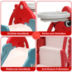 Kinderrutsche, zusammenklappbare Kinderrutsche, stabile Gartenrutsche mit Basketballkorb und Handläufen, lustige Kinderrutsche, für drinnen und draußen geeignete Kleinkindrutsche, rot