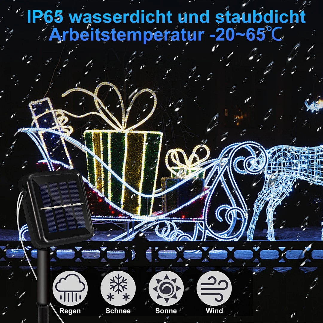 10/20/30 Meter lange Solar-Lichterkette mit 100 LEDs, bunt, für den Außenbereich geeignet – wasserdichtes Design, 8 Leuchtmodi, ideal für Festtagsdekorationen und Partys im Freien, wahlweise in den Farben Regenbogen, Warmweiß und Kaltweiß