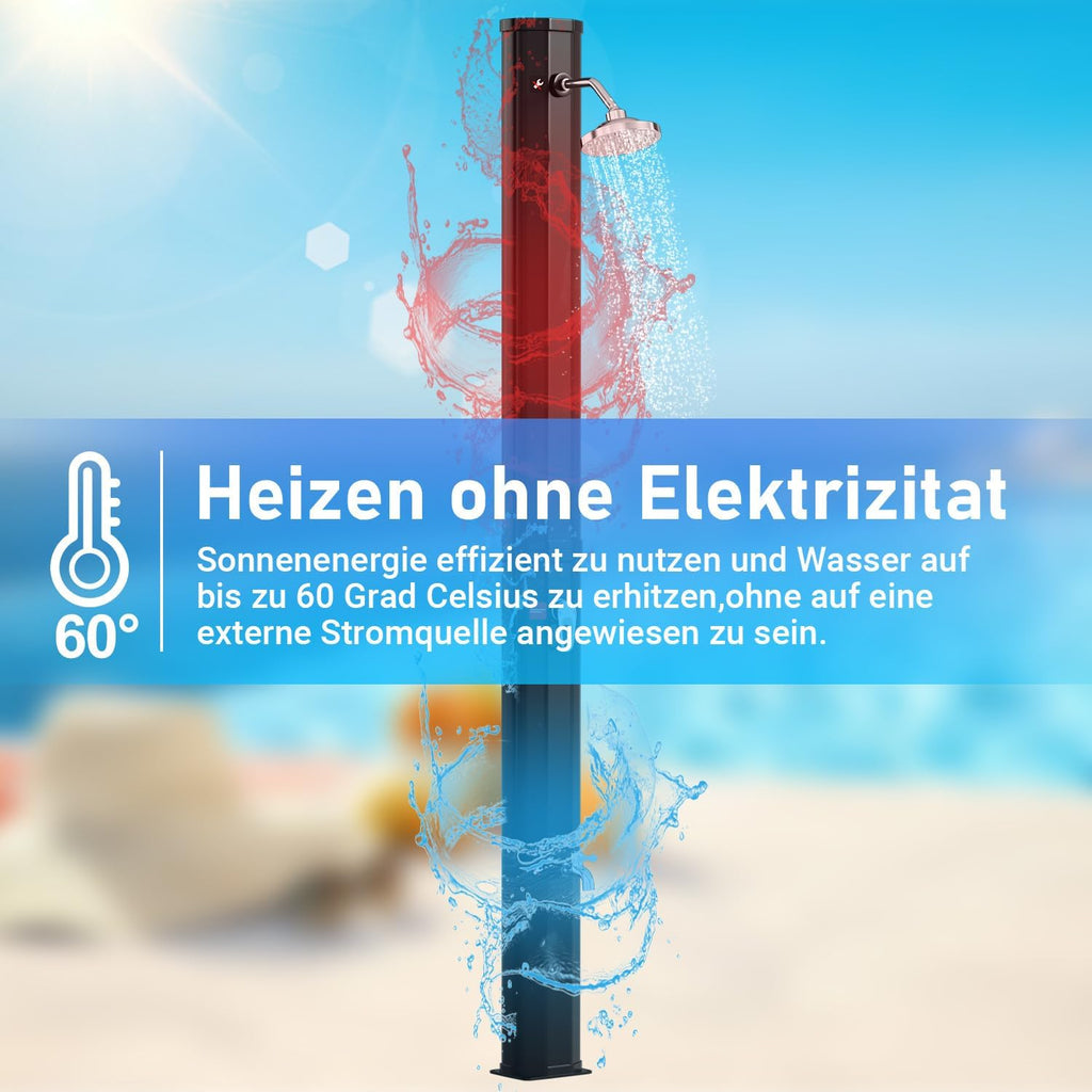 Solardusche - 35 Liter Solar Gartendusche mit Schutzabdeckung, 180°verstellbarer Duschkopf, erhitzbar bis 60°C - perfekt für Garten und Haushalt
