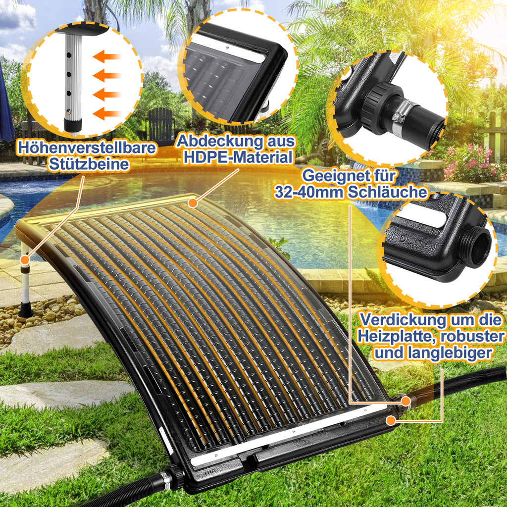 Sonnenkollektor Poolheizung, 113x69x35cm Solarheizung Maximaler Durchfluss 10000 L/h, Pool Heizungen Solaranlage für Warmwasser, Gartendusche, Pool