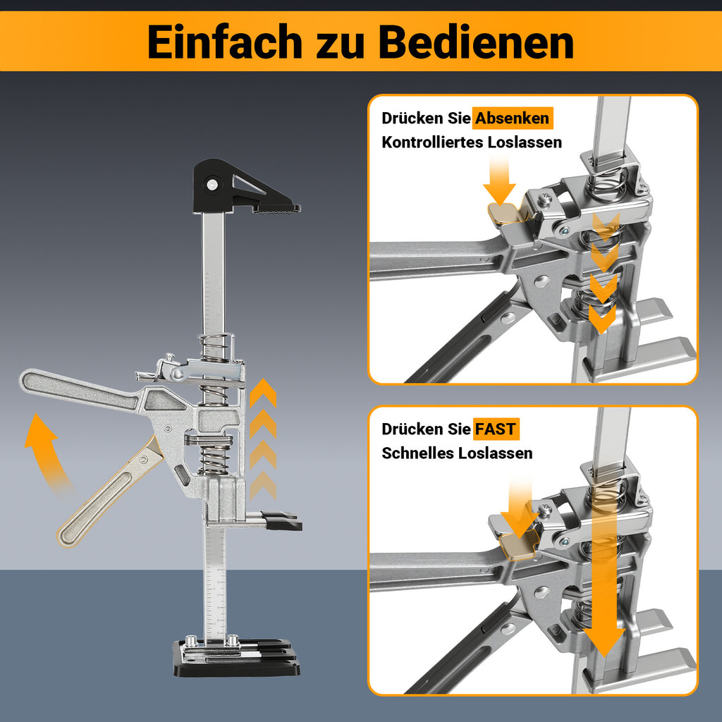 Arbeitssparender Möbelheber 2/4 Stück 38cm bis 200kg Handwerkzeugheber, Armwagenheber mit Skala & Doppelschnelligkeitsabsenkung, Hub 0-230mm, Klemmkopf & rutschfesten Gummipads