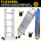 Multifunktionsleiter aus Aluminiumlegierung, Multifunktionsleiter mit Plattform, Leiter mit 2 Gerüstbrettern, Trittleiter mit einer Tragkraft von 150 kg, silberfarben, wahlweise mit 4x3/4×4 oder 4×5 Sprossen.