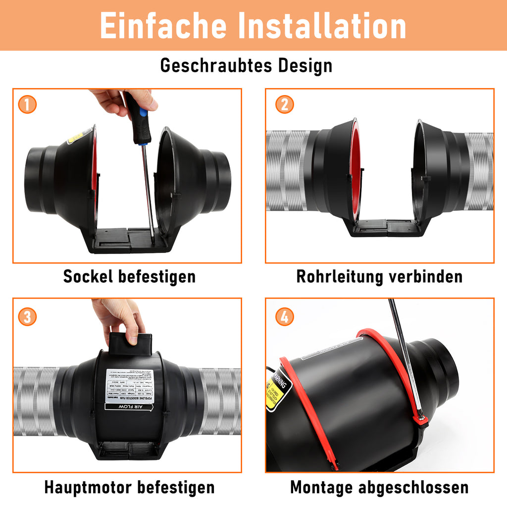 Kanalventilator mit Fernbedienung, Durchmesser 100 mm/150 mm, ABS-Gehäuse mit Kupfermotor, 220 V, geräuscharmer Kanalventilator, geeignet für Badezimmer, Toiletten, Gewächshäuser und Küchen (schwarz-rot)