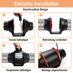 Kanalventilator mit Fernbedienung, Durchmesser 100 mm/150 mm, ABS-Gehäuse mit Kupfermotor, 220 V, geräuscharmer Kanalventilator, geeignet für Badezimmer, Toiletten, Gewächshäuser und Küchen (schwarz-rot)