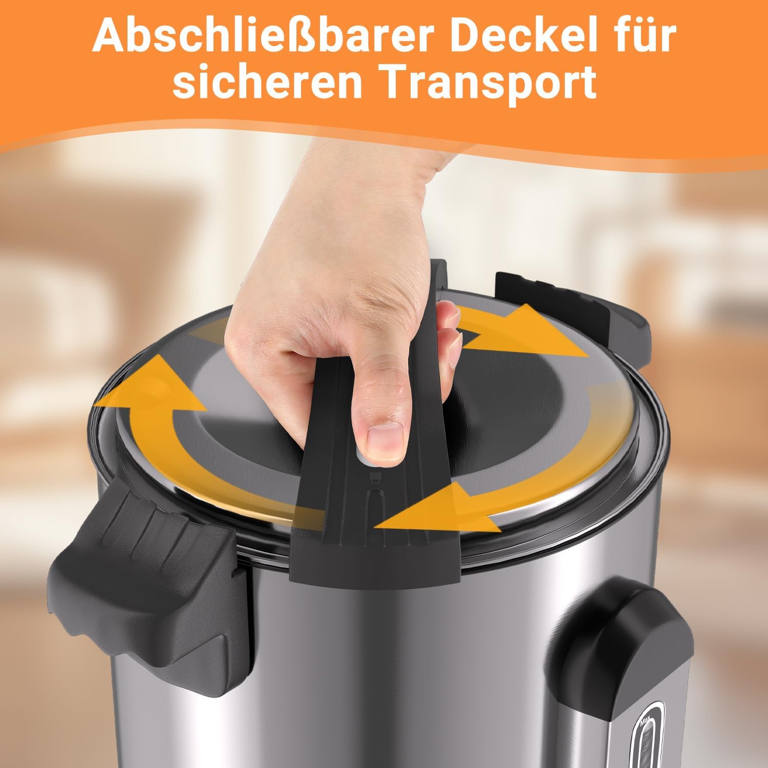 Glühweinkocher 10L, 1500W Glühweinkocher mit Zapfhahn Thermostat,Glühweintopf Edelstahl mit Wasserstandsanzeige, Einstellbare Temperatur von 30-110°C,Heißgetränkeautomat 10x Becher,Silber