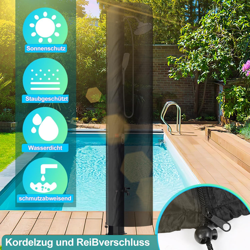 Solardusche 35L Solar Gartendusche warmes Wasser Bis Zu 60°C ohne Stromanschluss Pooldusche Camping mit Fußdusche und schwenkbarem Regenduschkopf, inkl. Montagematerial, Schwarz