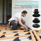 30–60 mm hohe Stützfüße, höhenverstellbar, verstellbare Stützfüße, plattenförmige Stützfüße – geeignet für Holz-, WPC- und Steinuntergründe von Terrassenfliesen