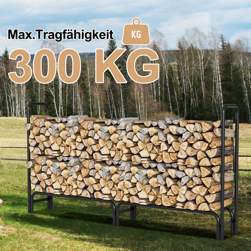 Holzregal mit Schutzhülle – Stahlrahmen – schwarzes Metall-Holzregal – Hilfsmittel zur Lagerung im Innenbereich – Maße: 244 x 34,5 x 124 cm