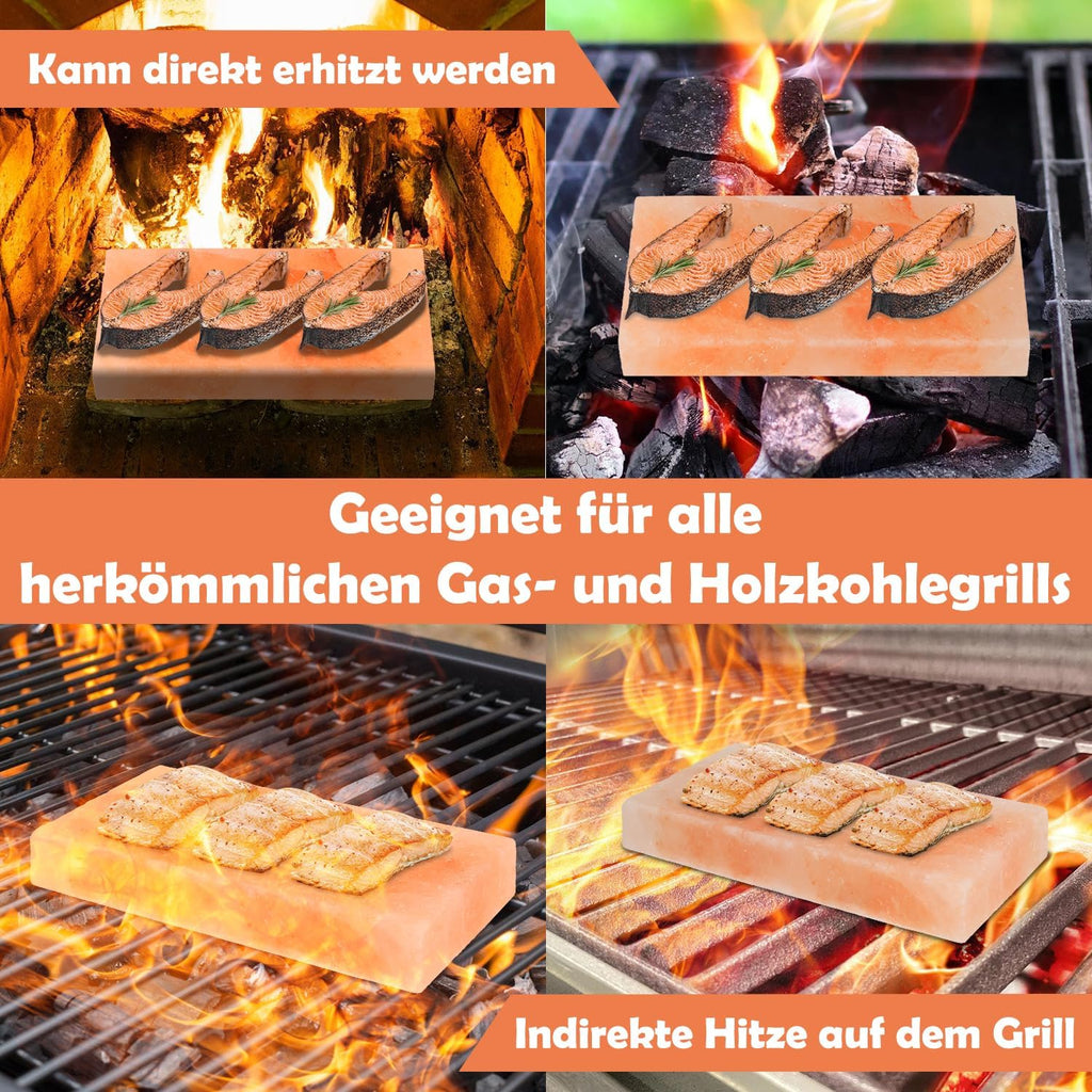 2/4/6/8 set L Salzstein zum Grillen, 20x10x2,5cm Salz Grillsteine, Original Kristallsalz, Wiederverwendbar Salzgrillstein, Salzplatte zum Grillen für BBQ