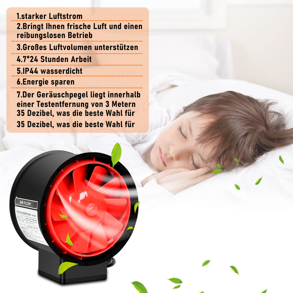 Kanalventilator mit Fernbedienung, Durchmesser 100 mm/150 mm, ABS-Gehäuse mit Kupfermotor, 220 V, geräuscharmer Kanalventilator, geeignet für Badezimmer, Toiletten, Gewächshäuser und Küchen (schwarz-rot)