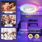 Deckenventilator Mit Beleuchtung, Smart RGB LED Fan Licht, φ50cm Deckenleuchte mit Ventilator, dimmbar, App und Fernbedienung, 6-Gang, 3 Farbtemperatur, Timer, Sommer/Wintermodus