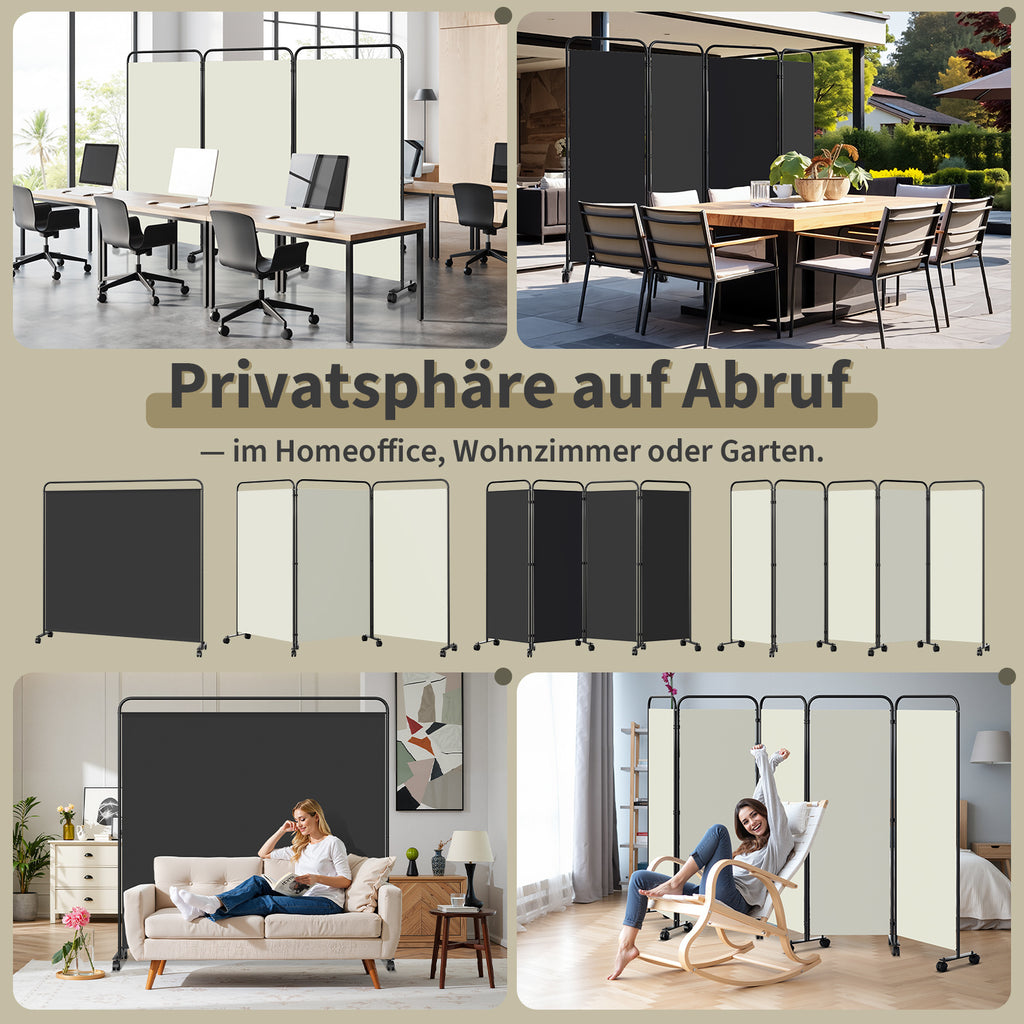 Rollbarer Raumteiler für Terrasse und Balkon, 360°-Raumteiler, Sichtschutz, zusammenklappbar und freistehend, geeignet für Garten, Büro und Terrasse, 185/228/263/284 cm