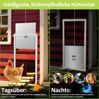 Automatisches Hühnerstalltür aus Aluminiumlegierung mit Fernbedienung, Zeitschaltuhr, manueller Steuerung und Lichtsensor – elektrisches Hühnerstalltür für Hühnerställe, Türöffnung 30 x 30 cm